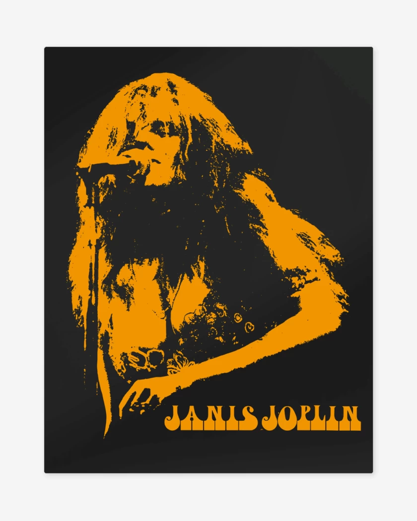 Print metalico Negro de Janis Joplin Cantando