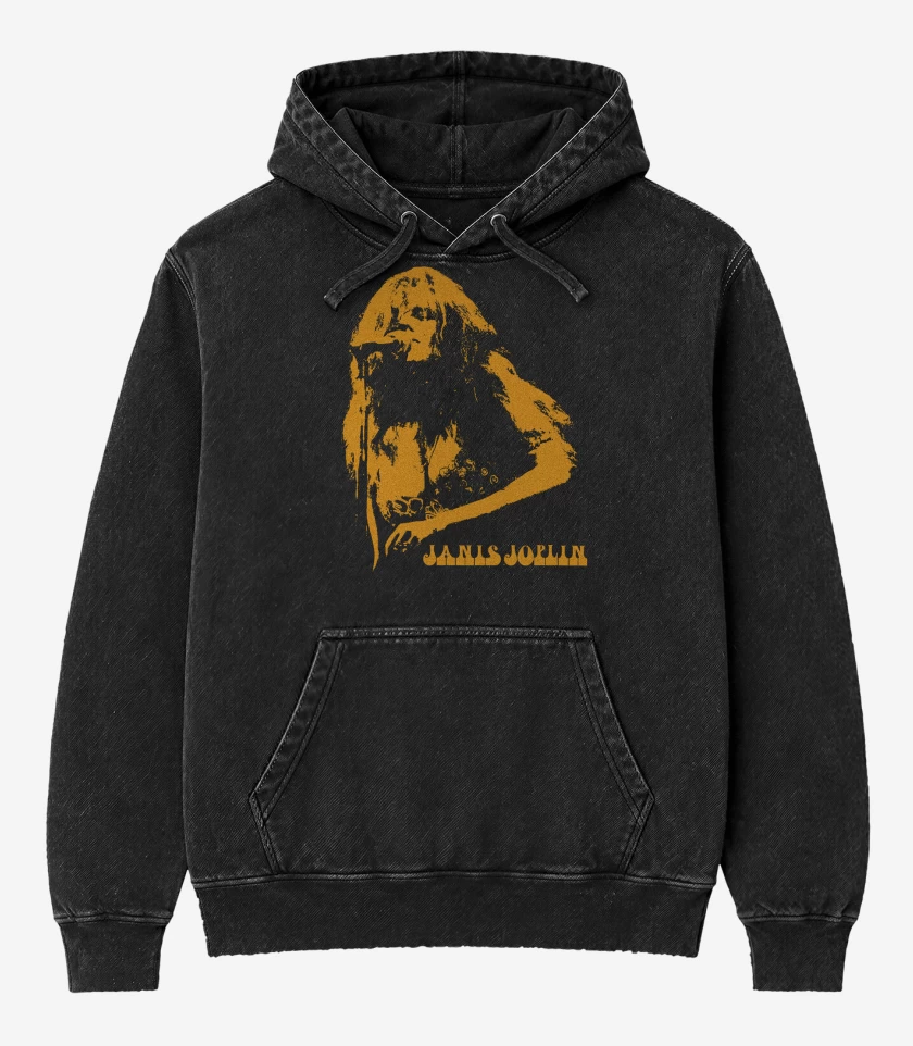 Poleron Canguro Acid Wash Negro de Janis Joplin Cantando