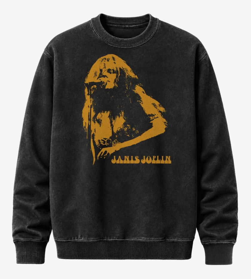 Poleron Polo Acid Wash Negro de Janis Joplin Cantando