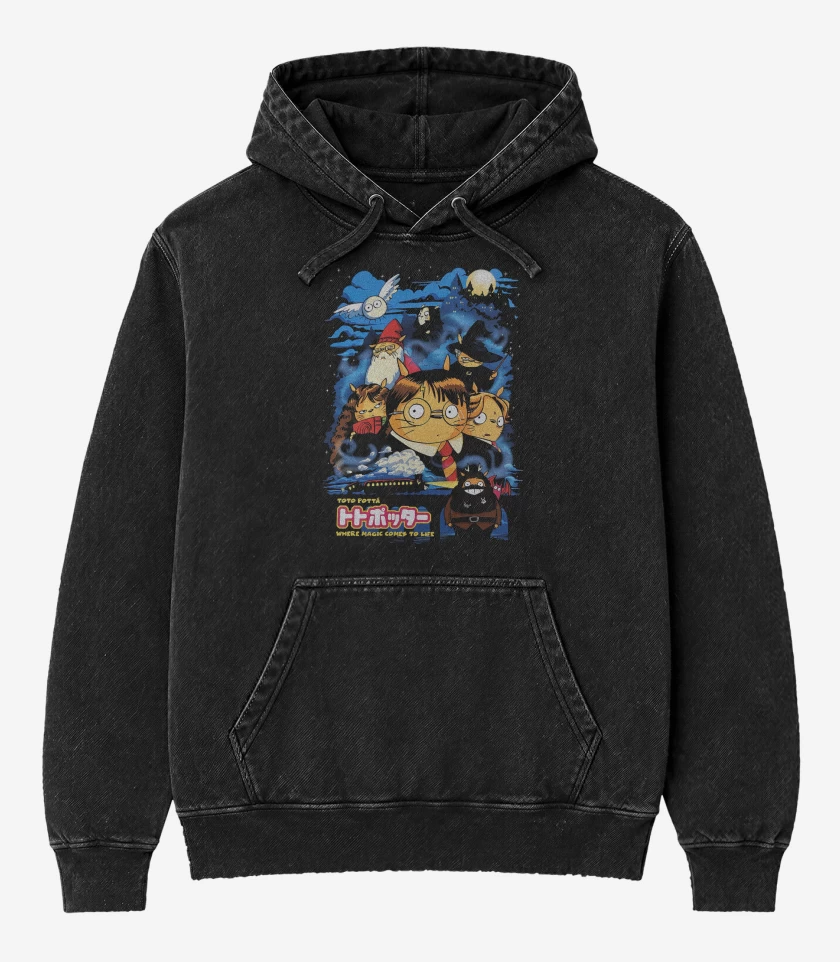 Poleron Canguro Acid Wash Negro de Mi Vecino Tototter