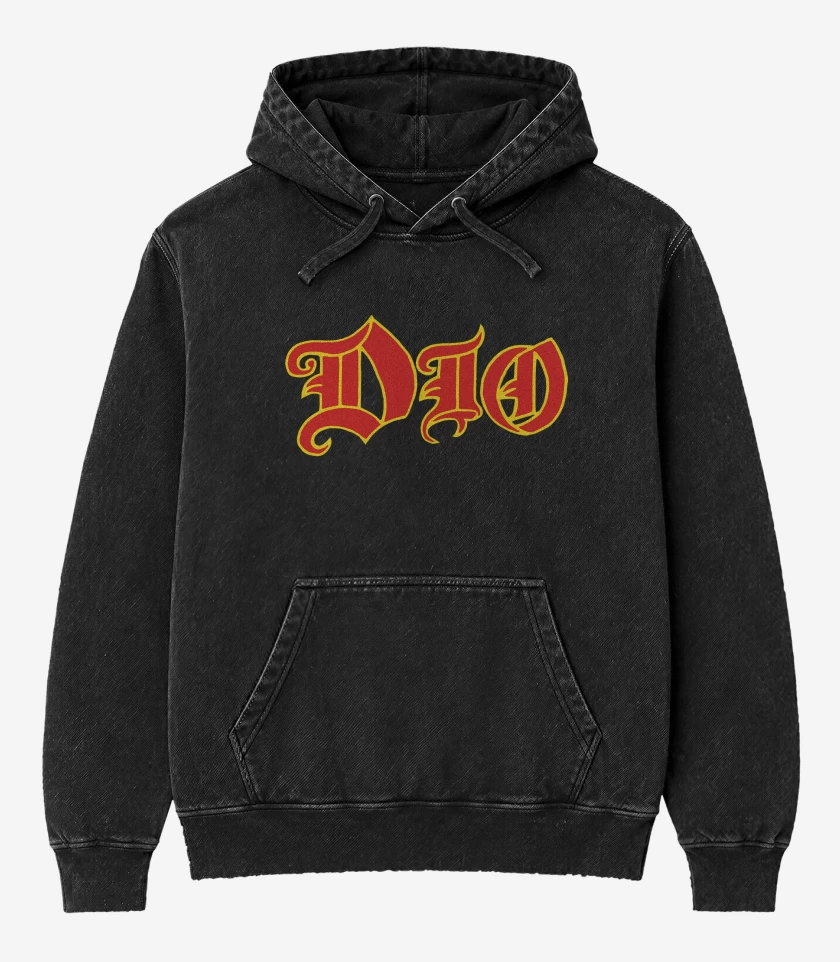 Poleron Canguro Acid Wash Negro de Dio Logo