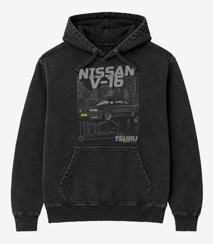 Poleron Canguro Acid Wash Negro de Nissan V16