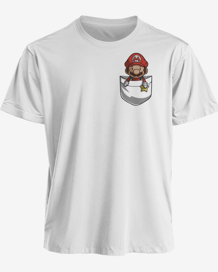 Polera premium Blanco de Super bigote de bolsillo