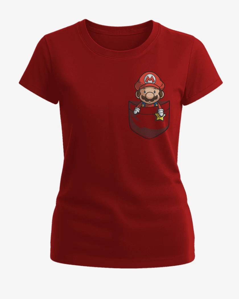 Polera de Mujer Rojo de Super bigote de bolsillo