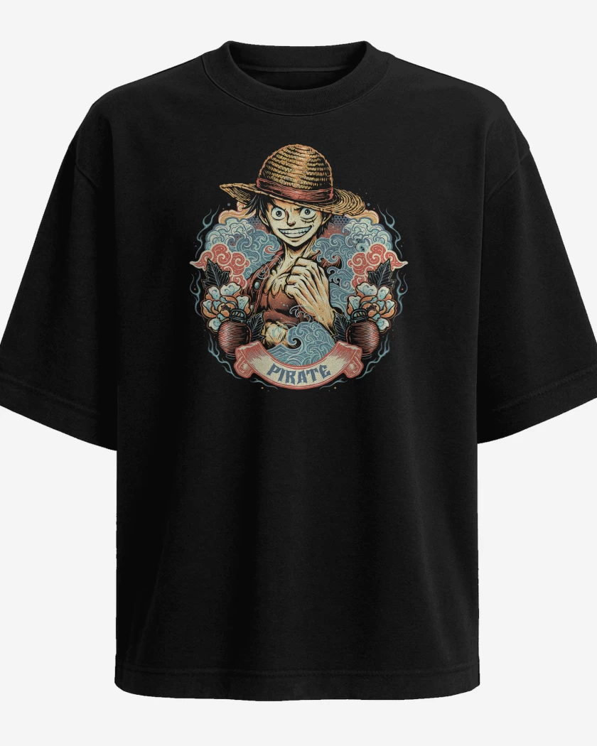 Polera Oversize Negro de Luffy Pirata Legendario