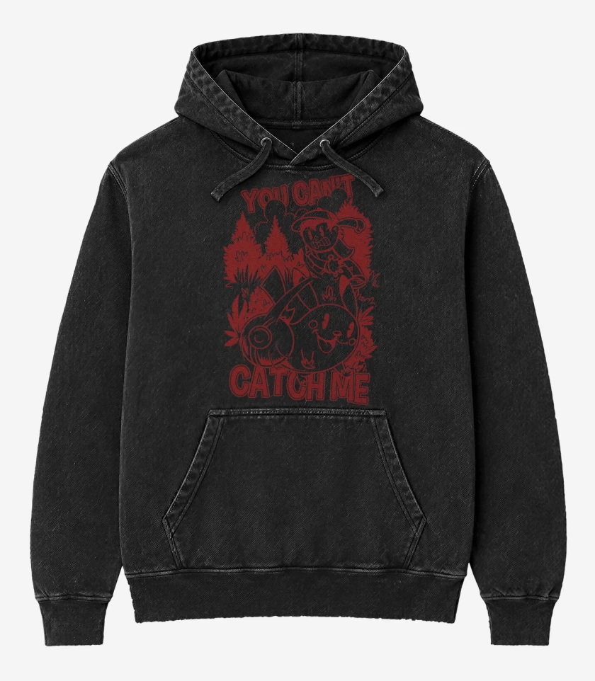 Poleron Canguro Acid Wash Negro de Pokemon No puedes Atraparme