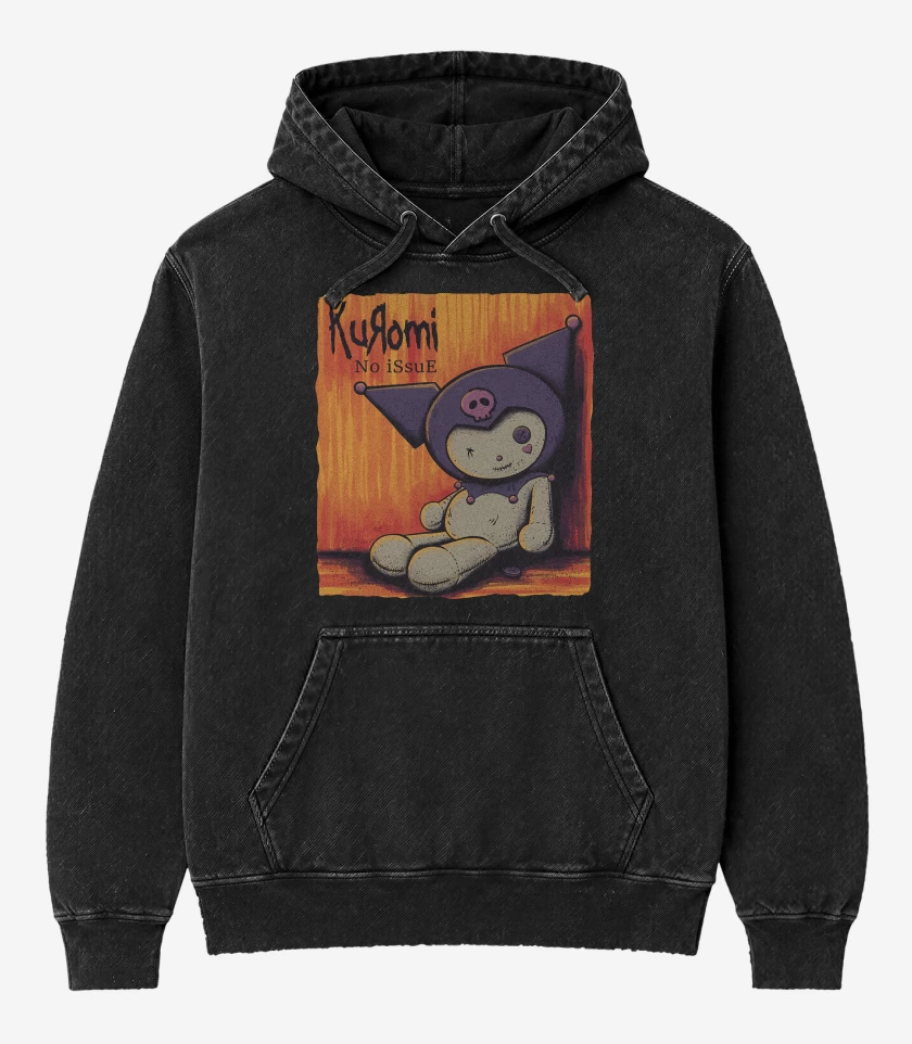 Poleron Canguro Acid Wash Negro de Kuromi Issue