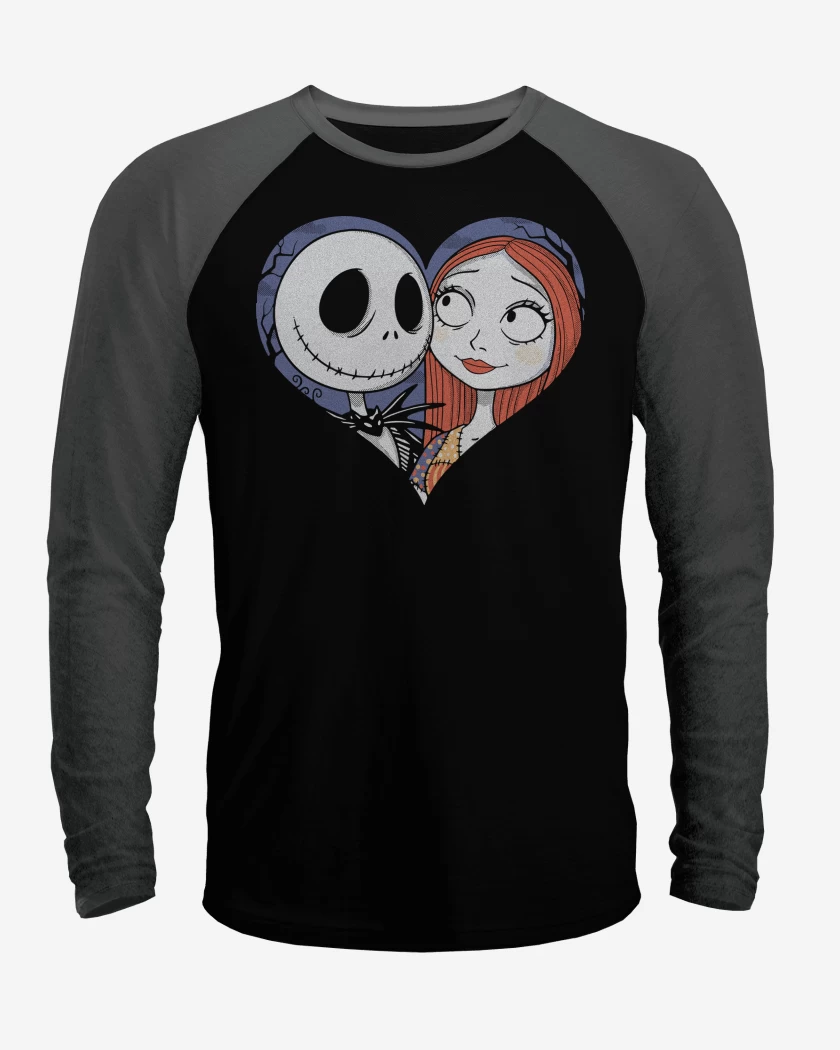 Polera Raglan Negro / Negro Heather de Jack Skellington Corazon