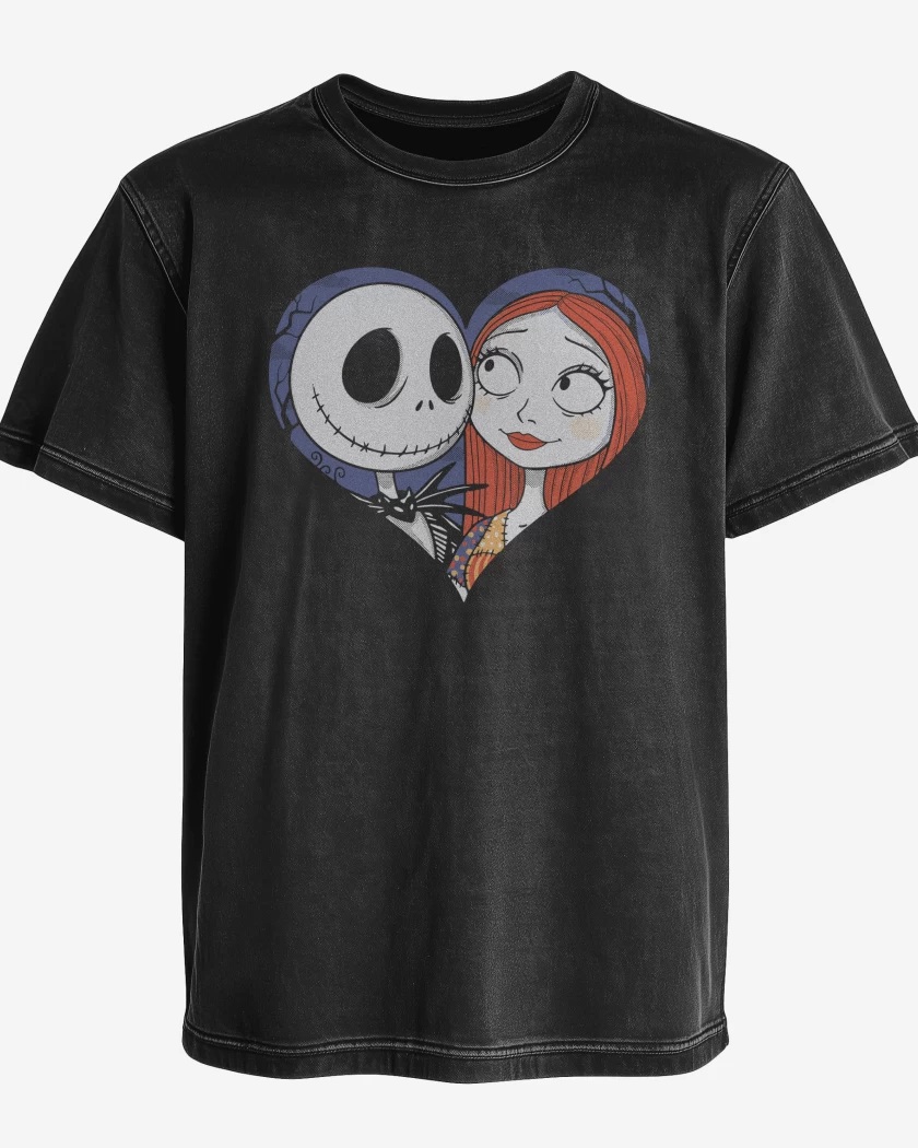 Polera desgastada Negro de Jack Skellington Corazon