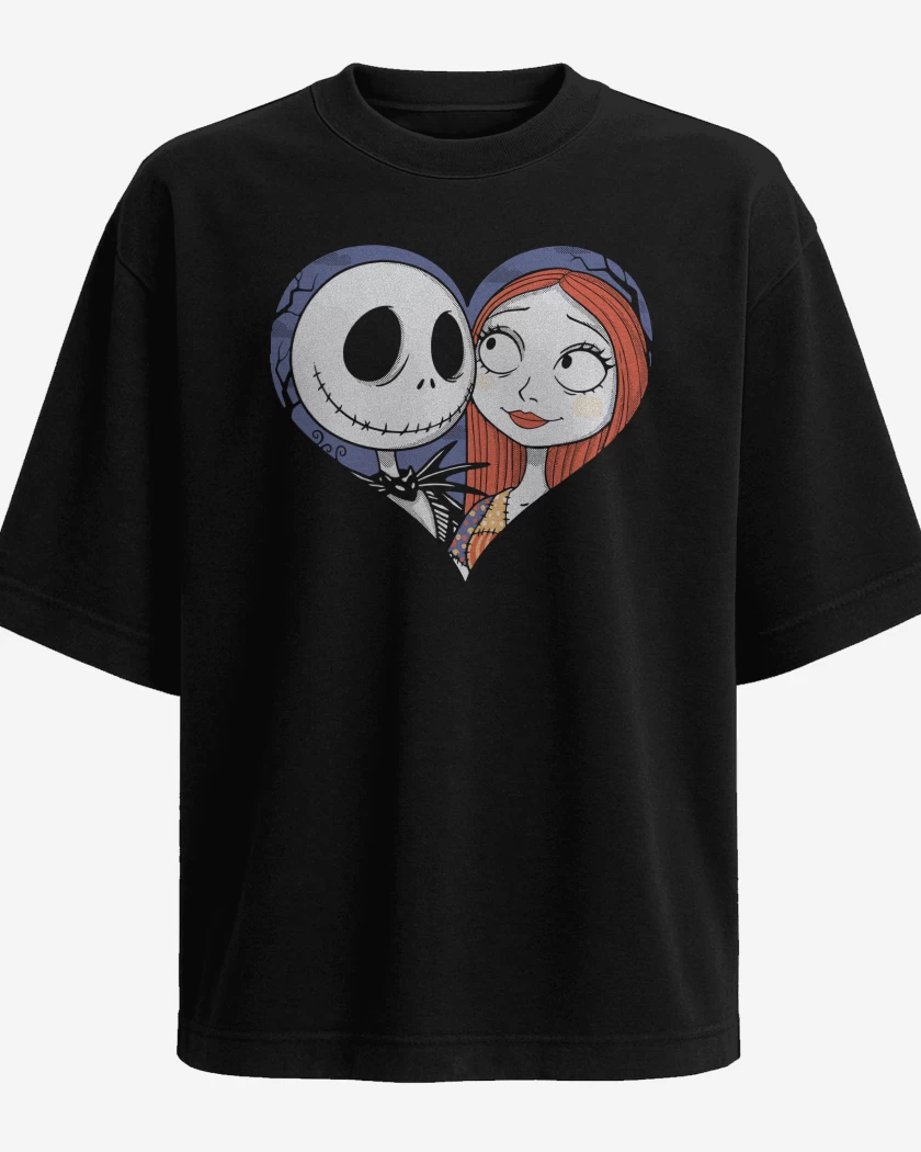 Polera Oversize Negro de Jack Skellington Corazon