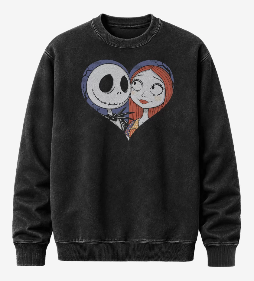 Poleron Polo Acid Wash Negro de Jack Skellington Corazon