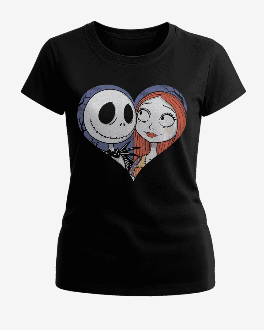 Polera de Mujer Negro de Jack Skellington Corazon
