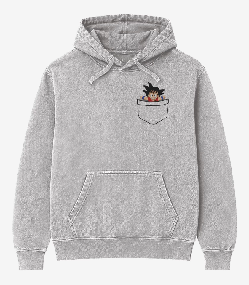 Poleron Canguro Acid Wash Gris Melange de Goku de bolsillo