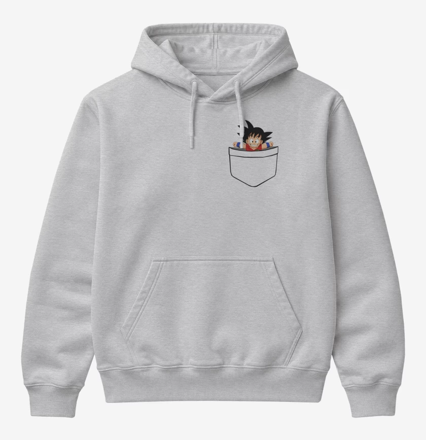Poleron Canguro básico Gris Melange de Goku de bolsillo