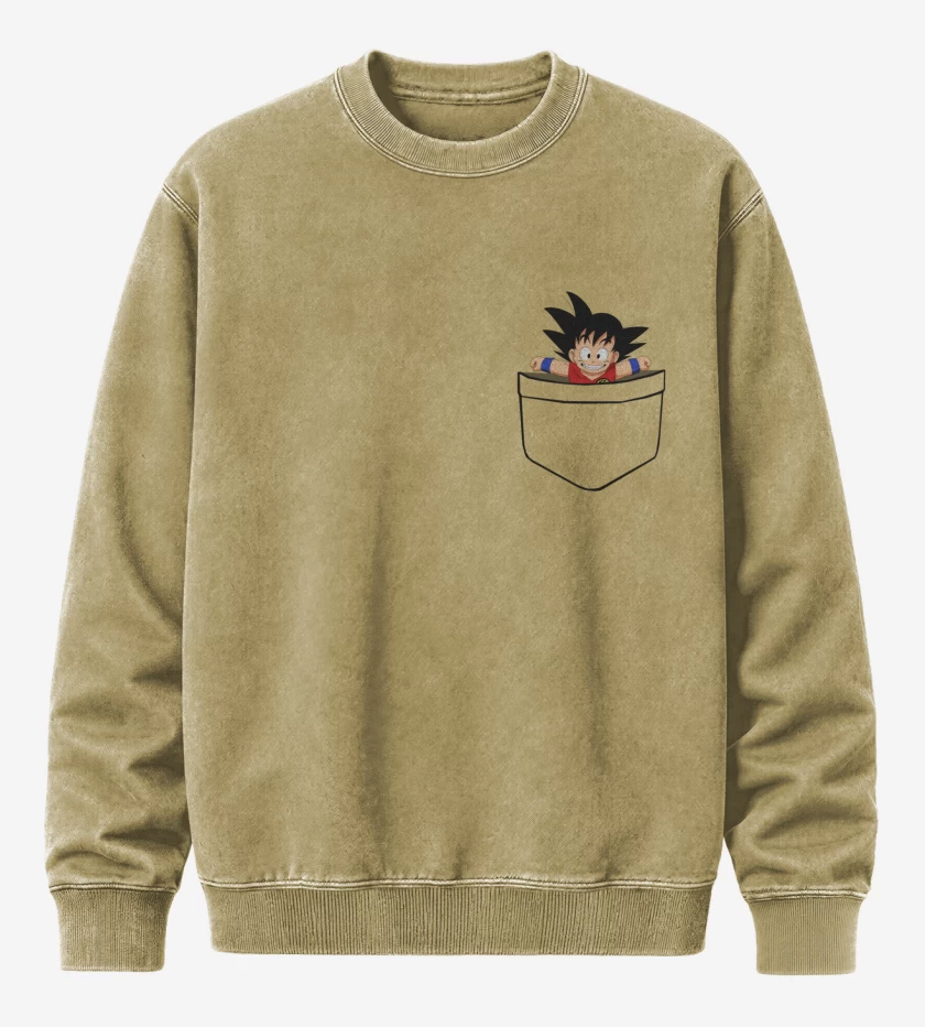 Poleron Polo Acid Wash Beige de Goku de bolsillo
