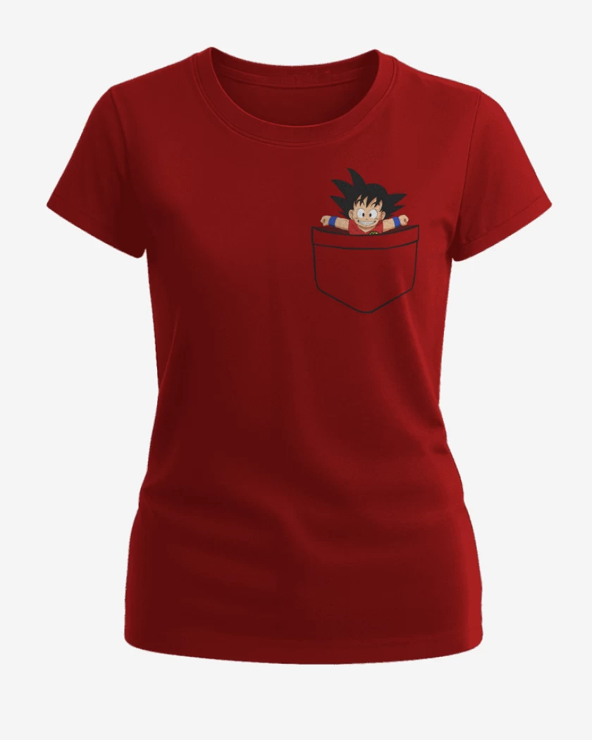 Polera de Mujer Rojo de Goku de bolsillo