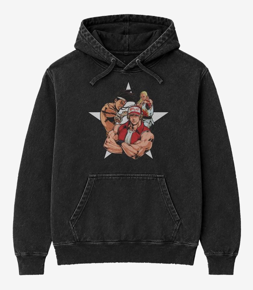 Poleron Canguro Acid Wash Negro de Fatal Fury Star
