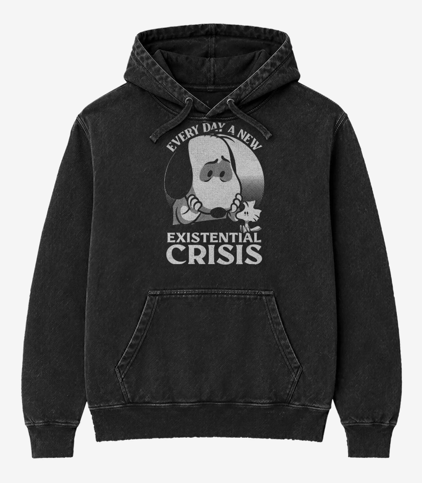 Poleron Canguro Acid Wash Negro de Crisis Existencial