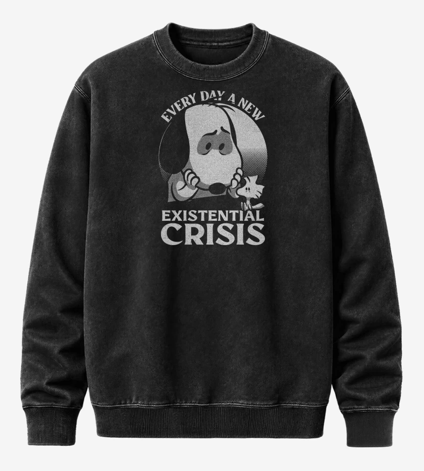 Poleron Polo Acid Wash Negro de Crisis Existencial