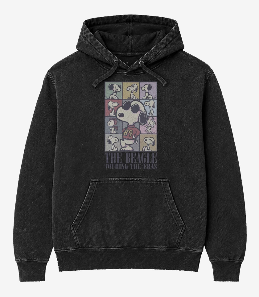 Poleron Canguro Acid Wash Negro de Snoopy Eras 