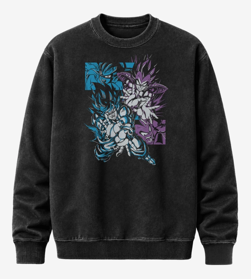 Poleron Polo Acid Wash Negro de Kamehame vs Galick Gun