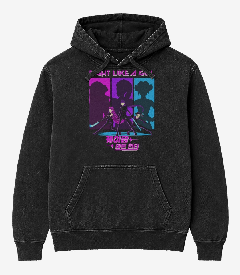 Poleron Canguro Acid Wash Negro de Fight Like a Girl