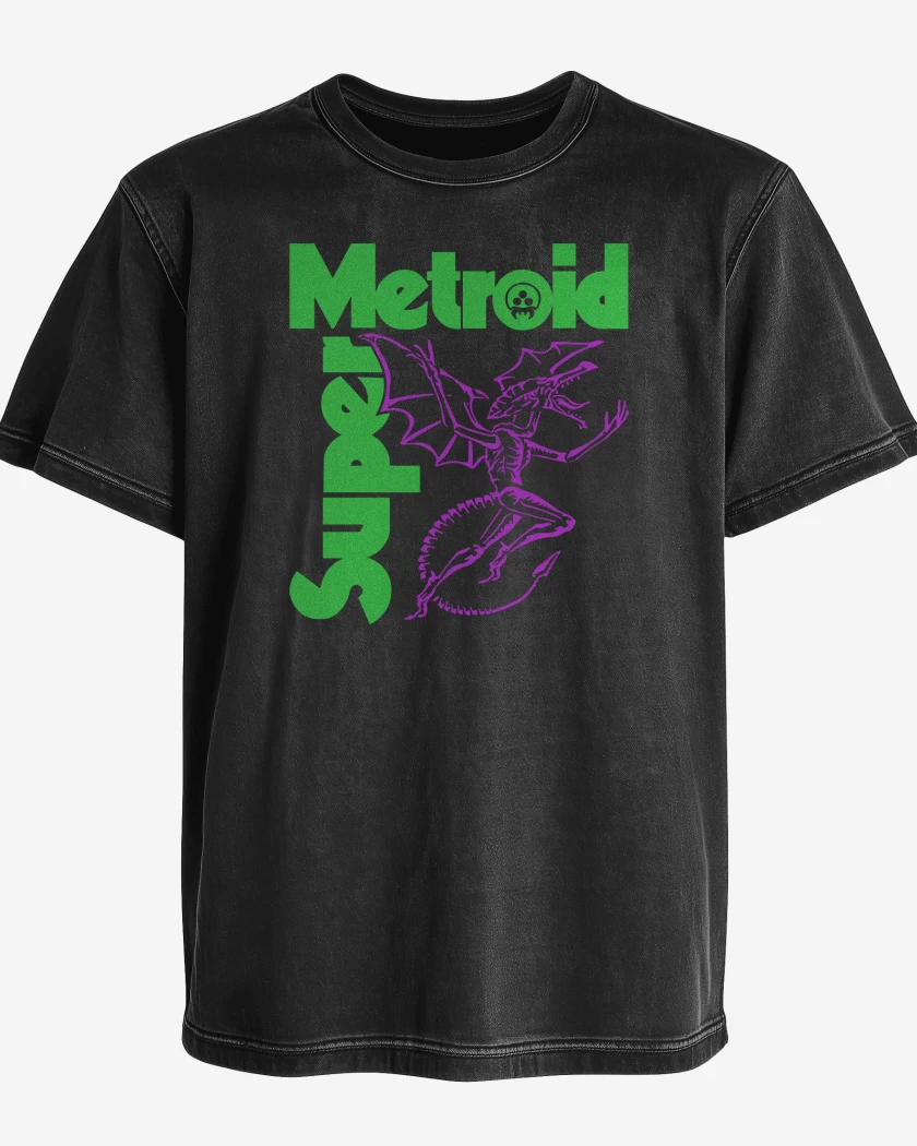 Polera desgastada Negro de SUPER METROID SABBATH