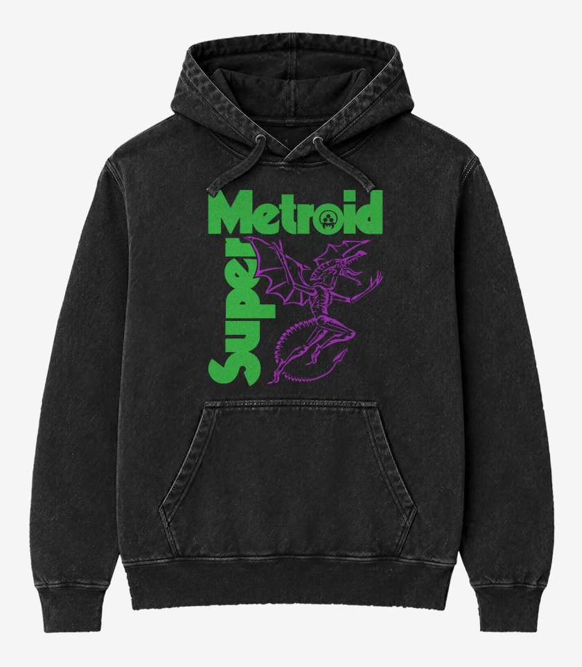 Poleron Canguro Acid Wash Negro de SUPER METROID SABBATH