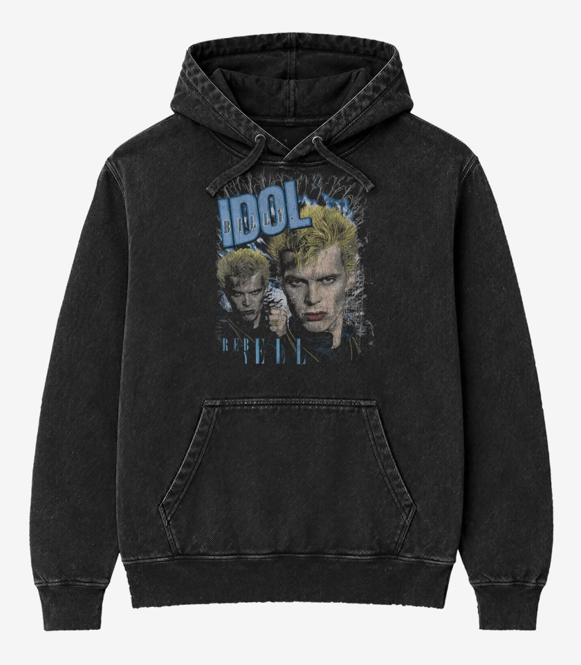 Poleron Canguro Acid Wash Negro de Billy Idon Rebel Yell