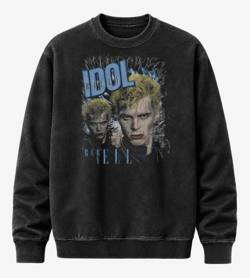 Poleron Polo Acid Wash Negro de Billy Idon Rebel Yell