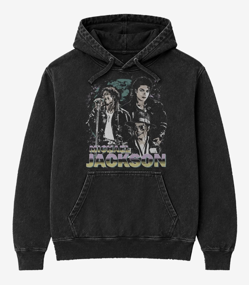 Poleron Canguro Acid Wash Negro de Michael Jackson King