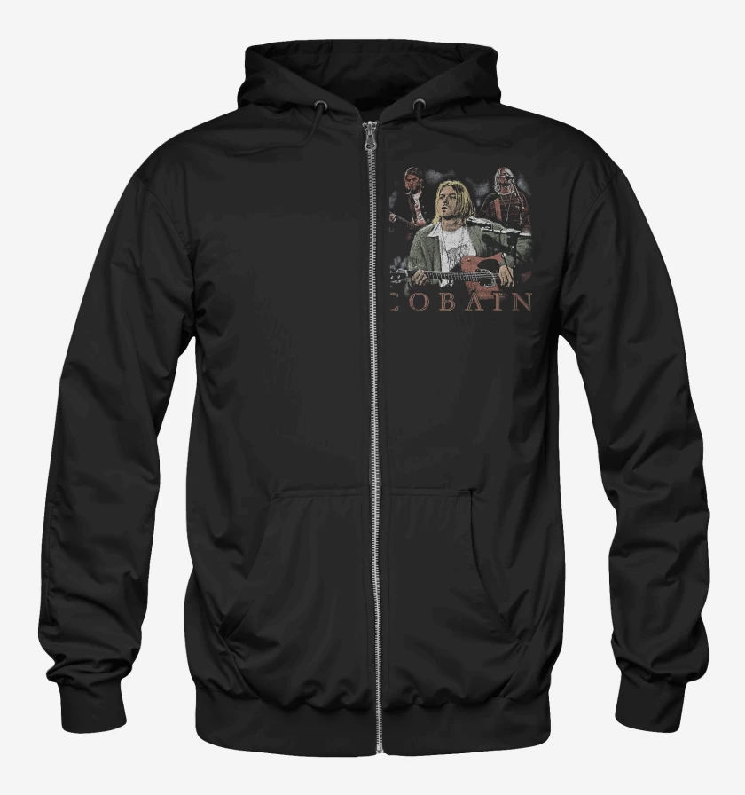 Poleron Canguro con cierre Negro de Nirvana Cobain