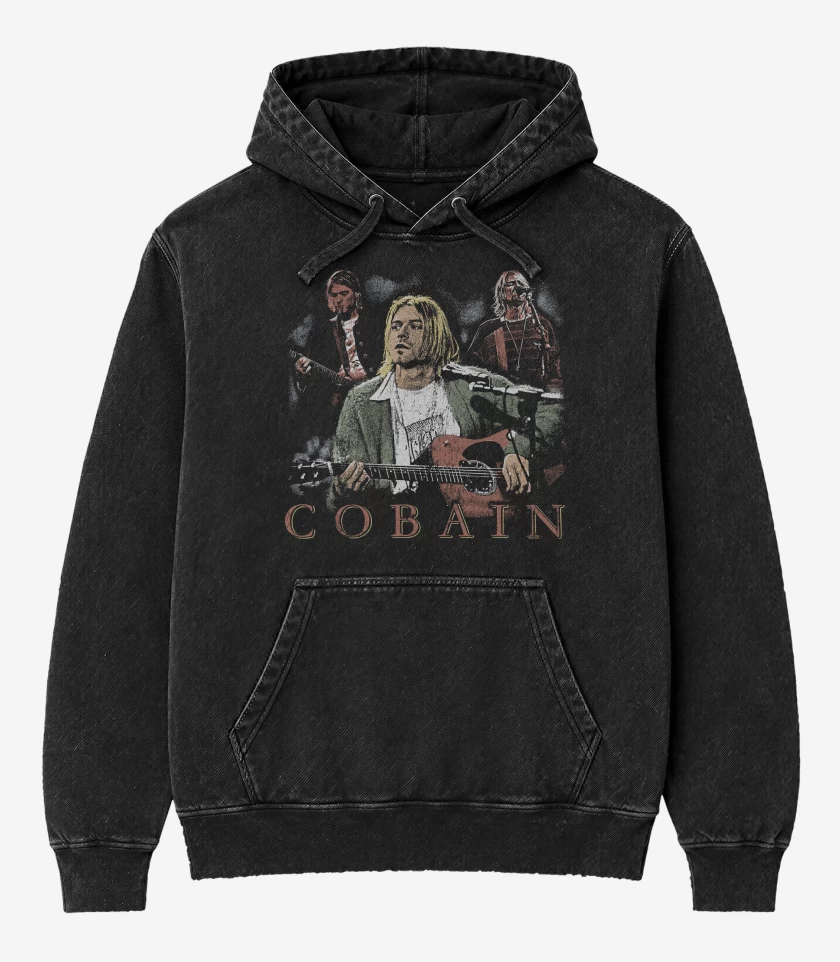 Poleron Canguro Acid Wash Negro de Nirvana Cobain