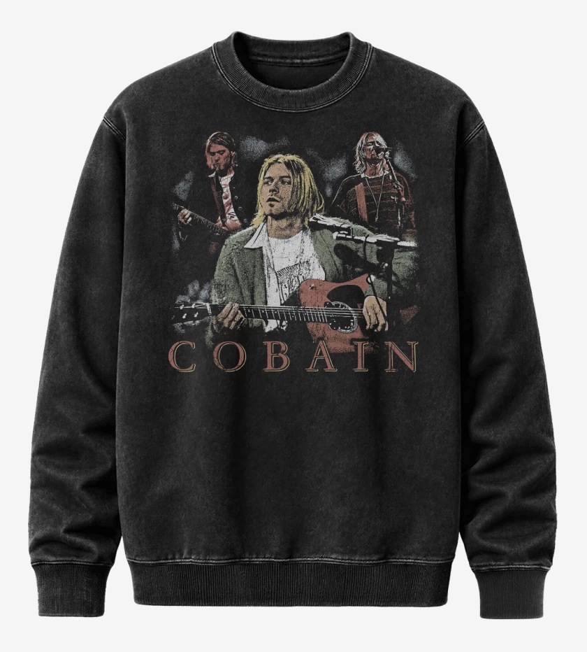 Poleron Polo Acid Wash Negro de Nirvana Cobain