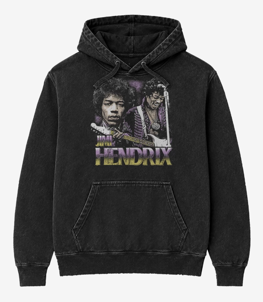 Poleron Canguro Acid Wash Negro de Jimi Hendrix Leyenda