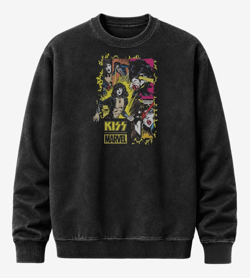 Poleron Polo Acid Wash Negro de Kiss Marvel