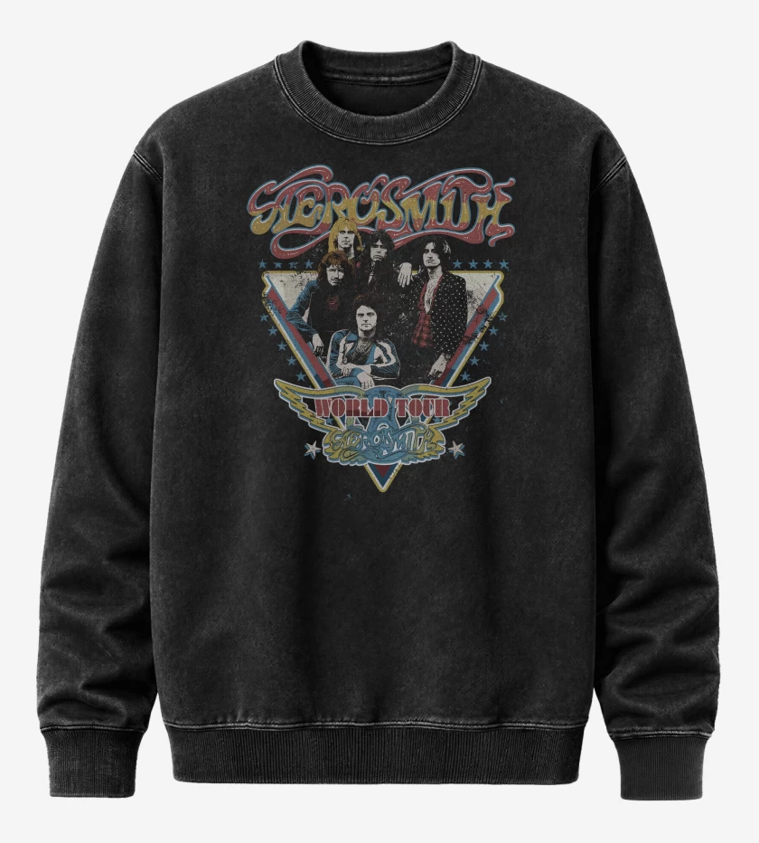 Poleron Polo Acid Wash Negro de Aerosmith Tour