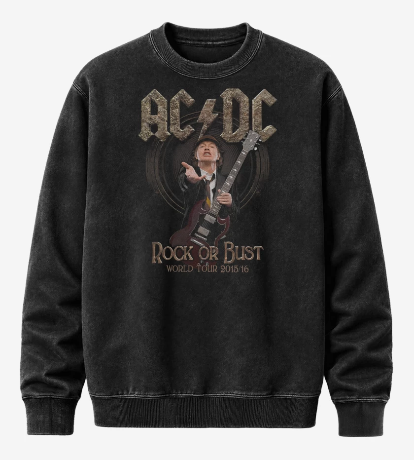 Poleron Polo Acid Wash Negro de AC DC ROCK OR BUST