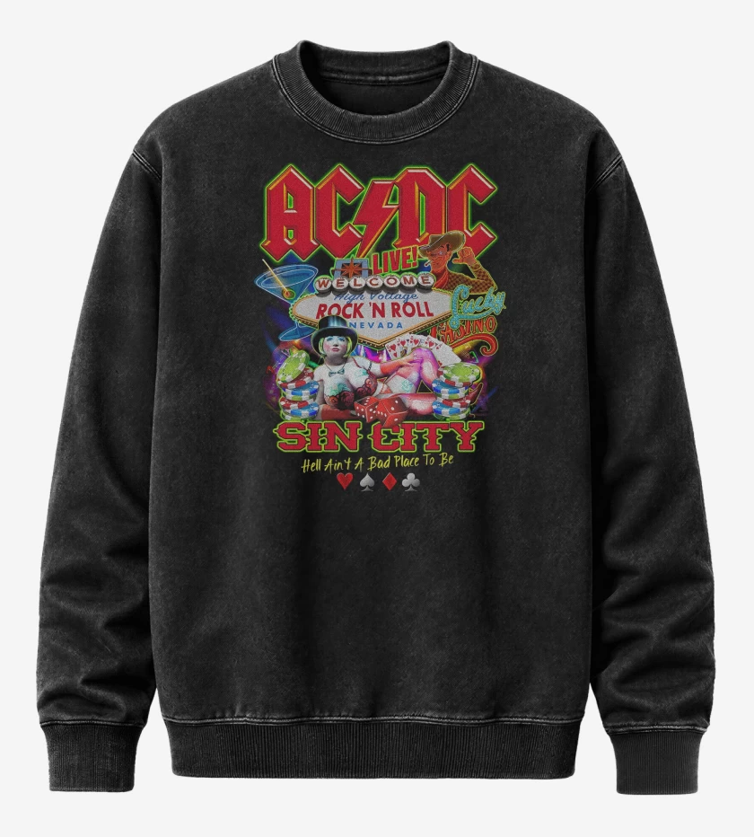 Poleron Polo Acid Wash Negro de AC DC SIN CITY
