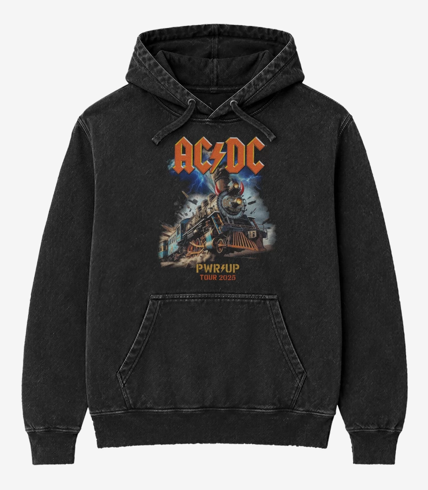 Poleron Canguro Acid Wash AC DC ROCK N ROLL TRAIN