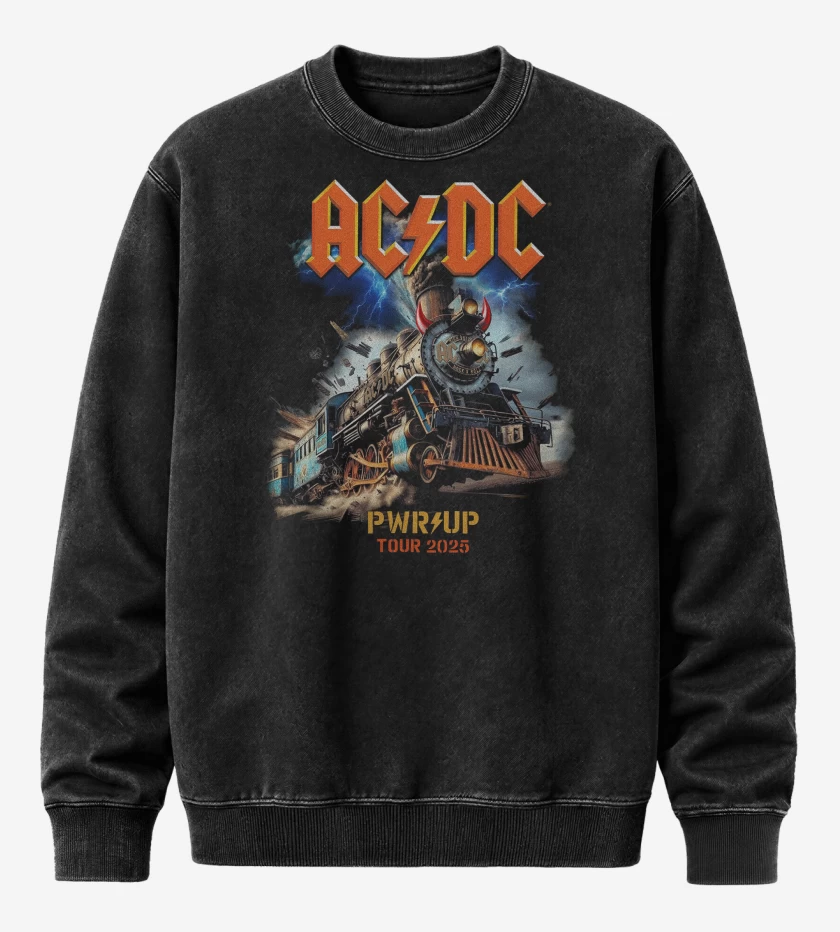 Poleron Polo Acid Wash Negro de AC DC ROCK N ROLL TRAIN