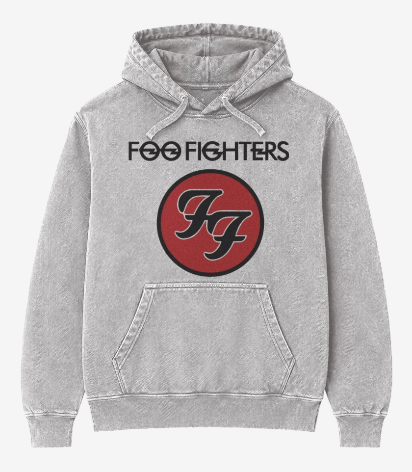 Poleron Canguro Acid Wash Gris Melange de Foo Fighters - Logo