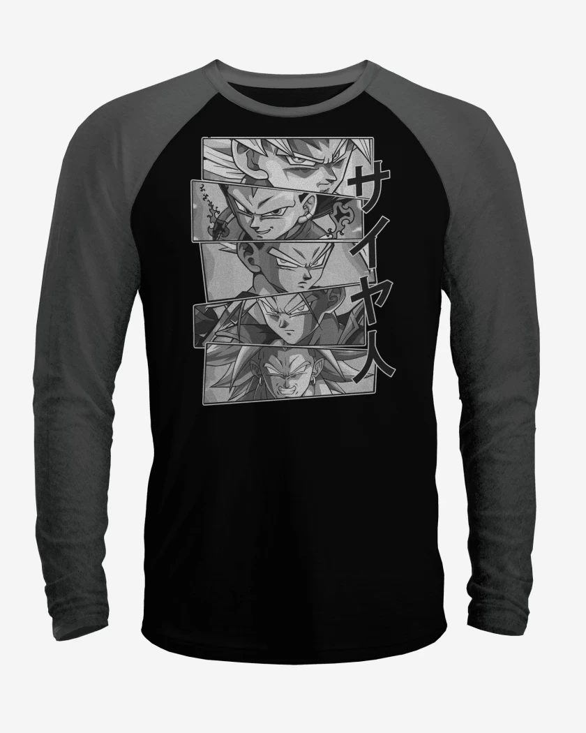 Polera Raglan Negro / Negro Heather de Heroes Saiyajines 