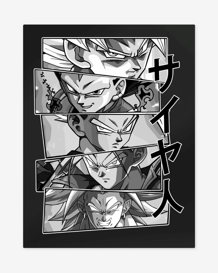 Print metalico Negro de Heroes Saiyajines 