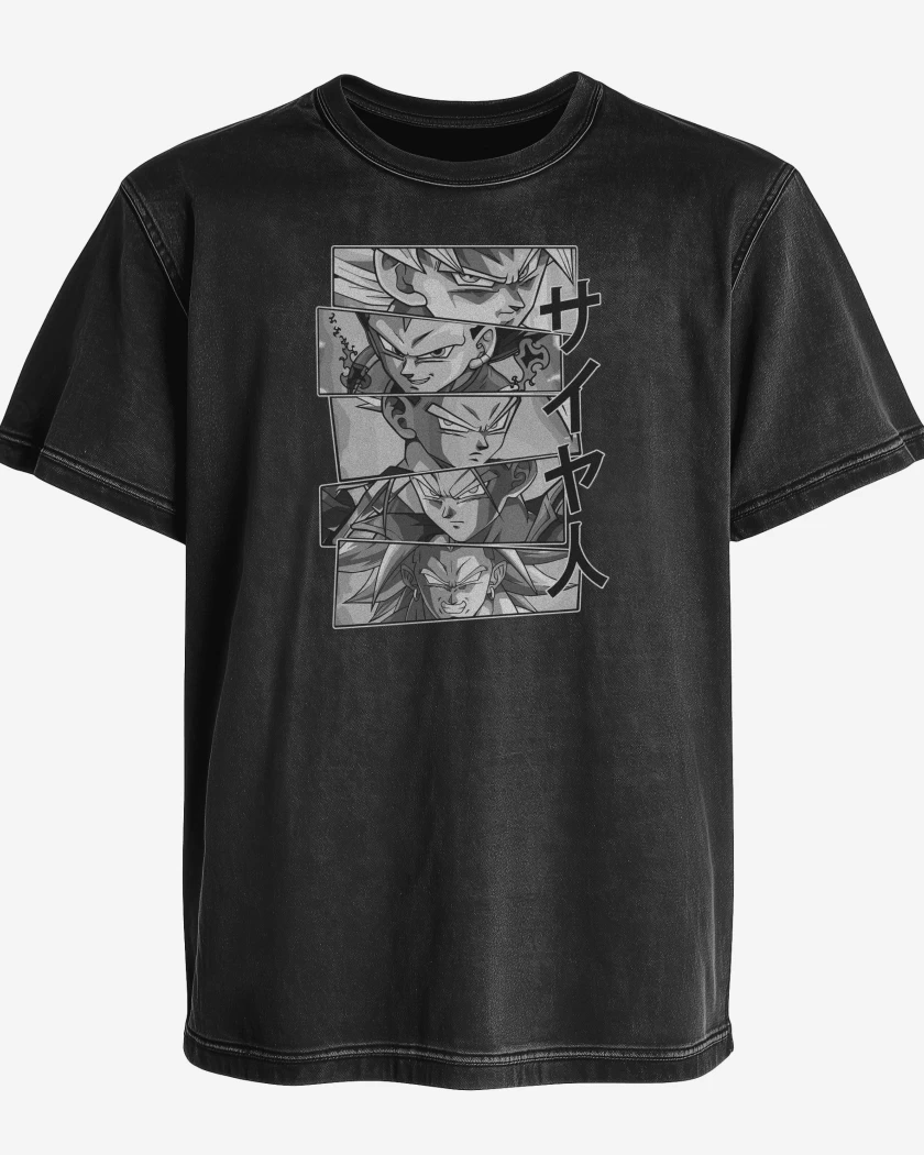 Polera desgastada Negro de Heroes Saiyajines 