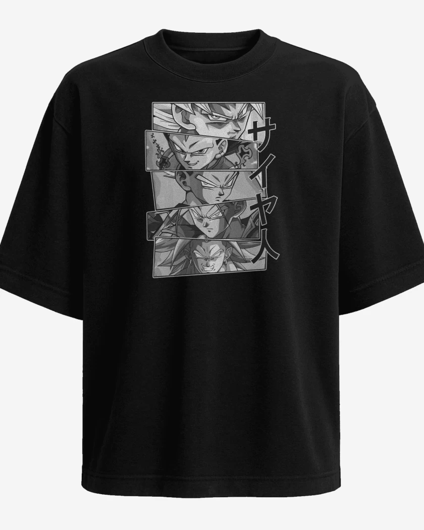 Polera Oversize Negro de Heroes Saiyajines 