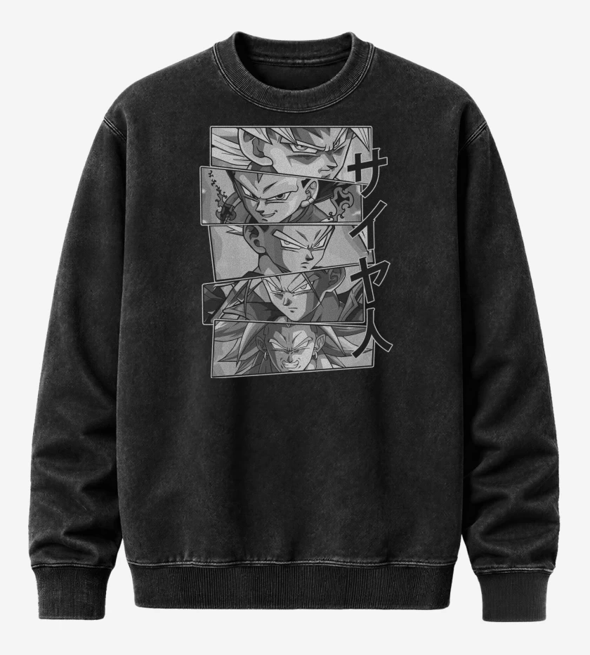 Poleron Polo Acid Wash Negro de Heroes Saiyajines 