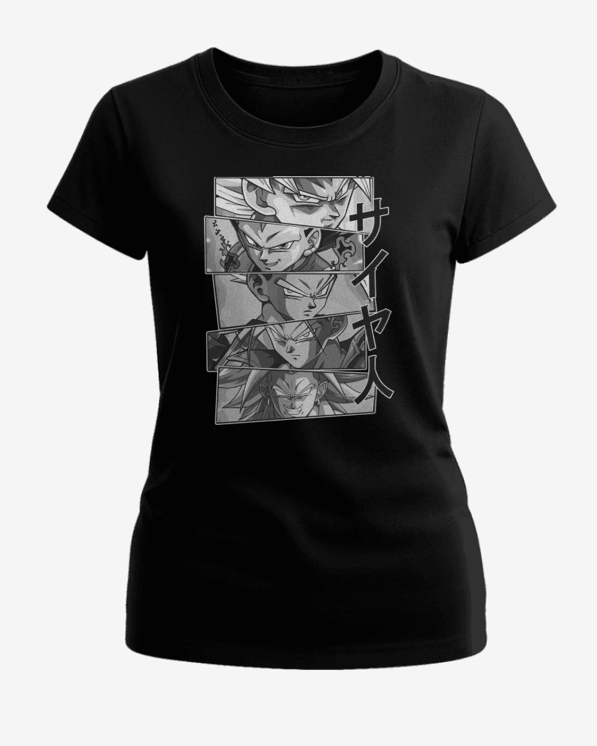 Polera de Mujer Negro de Heroes Saiyajines 