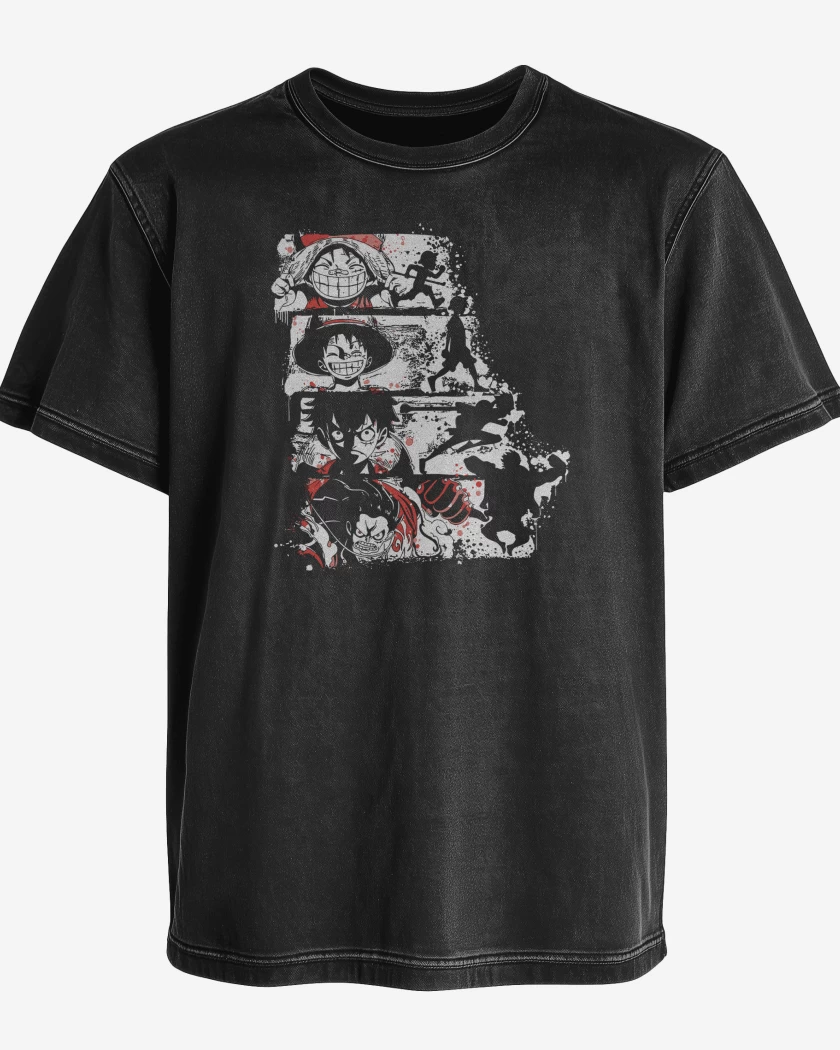 Polera desgastada Negro de Luffy Gears