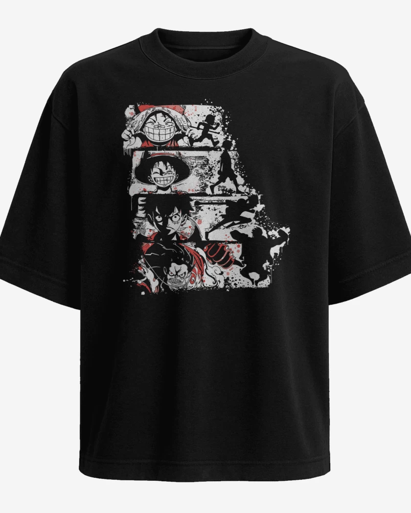 Polera Oversize Negro de Luffy Gears